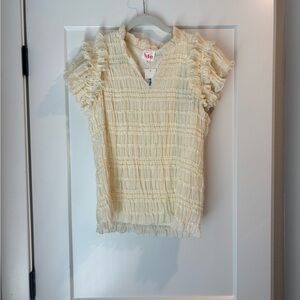 So Me Oatmeal Ruffle Blouse